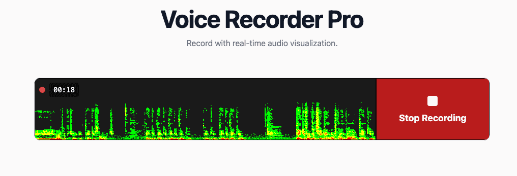 Voice Recorder Pro showing a live colourful spectrogram during recording
